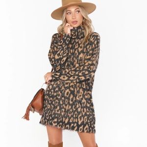 Mumu Fatima Turtleneck Dress- Fuzzy Leopard Knit